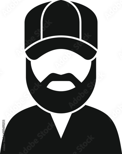 Simple avatar icon featuring a bearded man wearing a baseball cap and a casual shirt