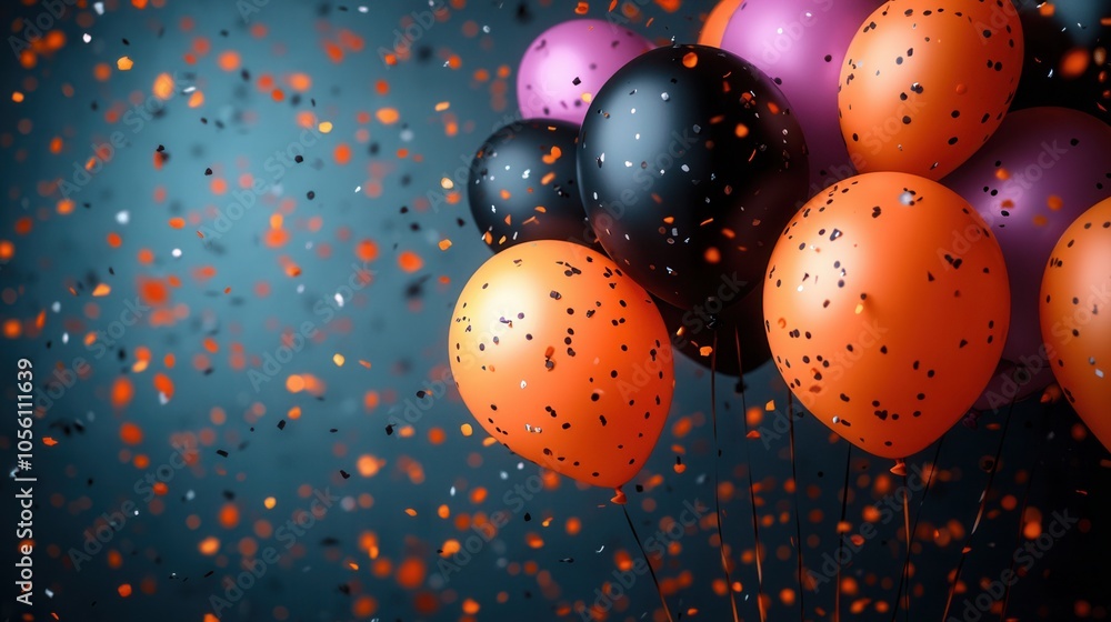 a holiday in dark colours, orange, purple and black balloons a holiday in dark colours, orange, purple and black balloons