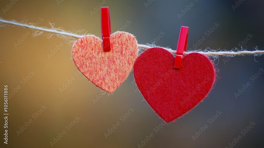 Heart shaped card displayed on a clothesline with a vibrant red clothespin accent Heart shaped card displayed on a clothesline with a vibrant red clothespin accent