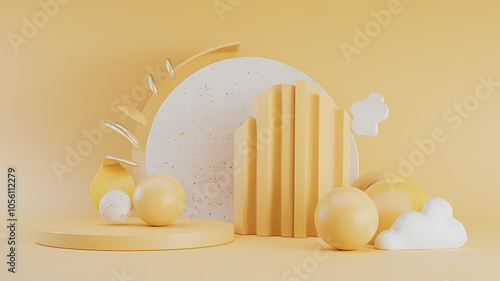 Abstract 3D Render of Yellow Spheres – Modern Background Design photo