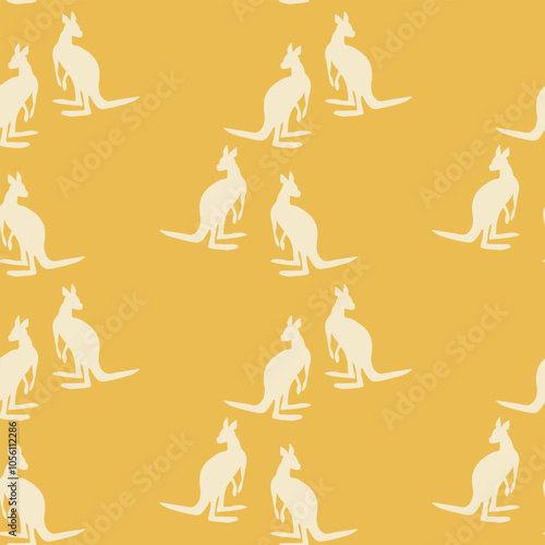 Seamless pattern with Kangaroo silhouette on color background. Vector illustration for card design, poster, fabric, textile. Pray for Australia and animals