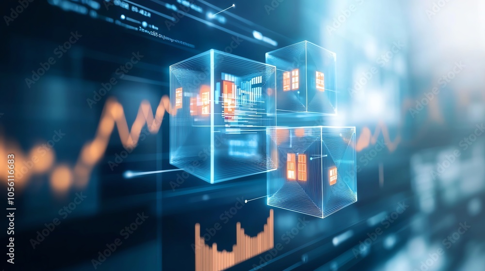 A futuristic digital landscape featuring holographic buildings and financial graphs, illustrating innovation and technology. A futuristic digital landscape featuring holographic buildings and financial graphs, illustrating innovation and technology.