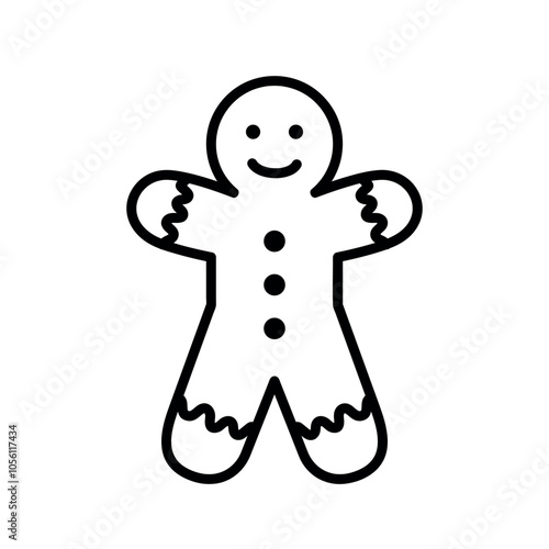 Gingerbread cookie man black line icon, holiday biscuit symbol, editable stroke vector design element