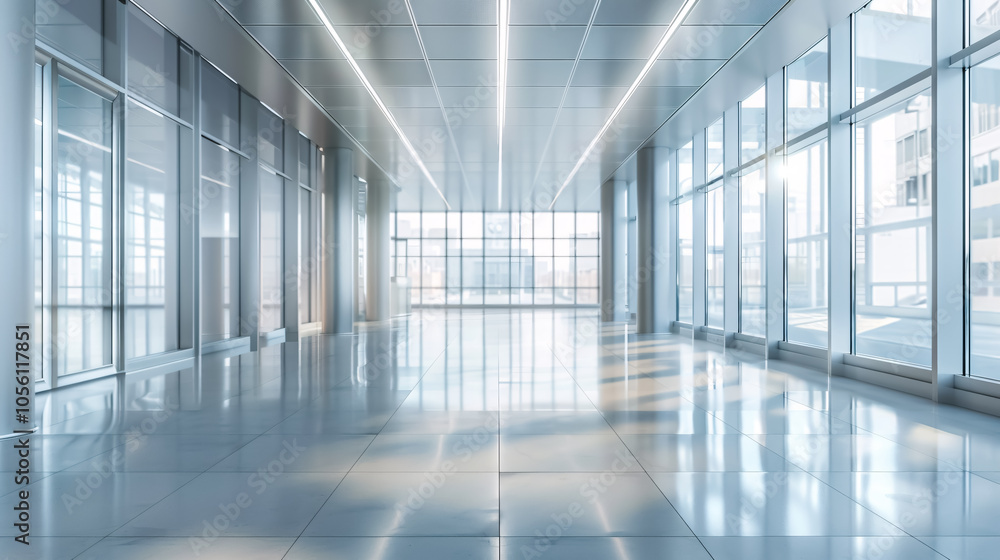 Blurred for background: Office building interior, empty hall in the modern office building. Empty open space office. Panoramic windows and beautiful lighting. Blurred for background: Office building interior, empty hall in the modern office building. Empty open space office. Panoramic windows and beautiful lighting.