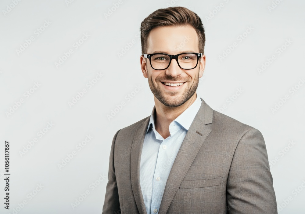 Handsome Man Smiling in Suit and Glasses Handsome Man Smiling in Suit and Glasses