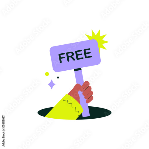 Hand Holding Free Sign In Flat Vector Illustration Symbolizing Promotion, Free Offers, And Marketing, Isolated On White Background