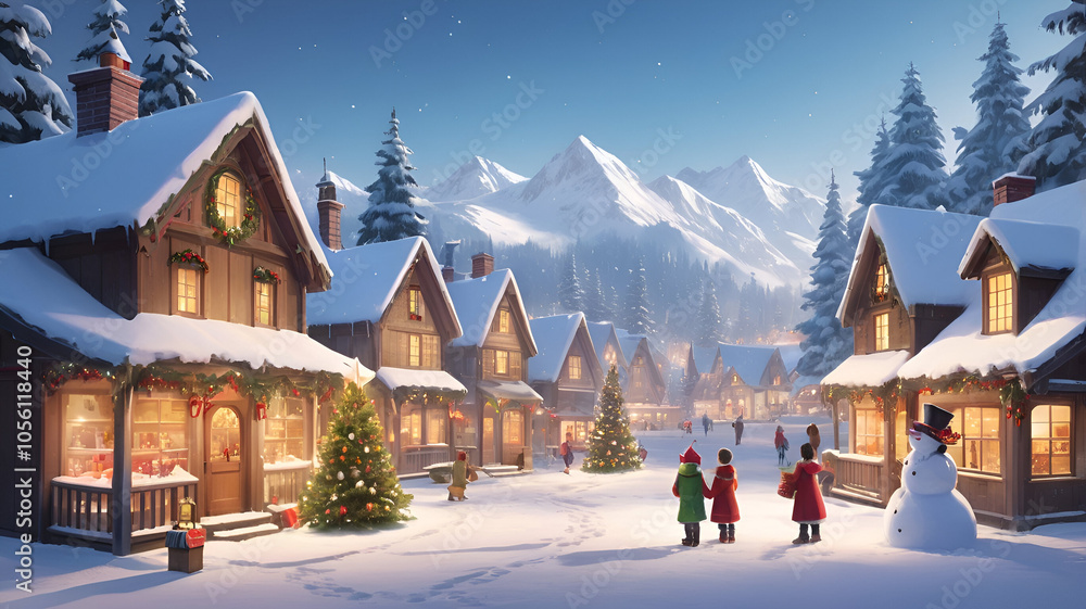 Snow-Covered Christmas Village - Cozy Winter Wonderland with Snowy Cottages and Twinkling Lights Snow-Covered Christmas Village - Cozy Winter Wonderland with Snowy Cottages and Twinkling Lights