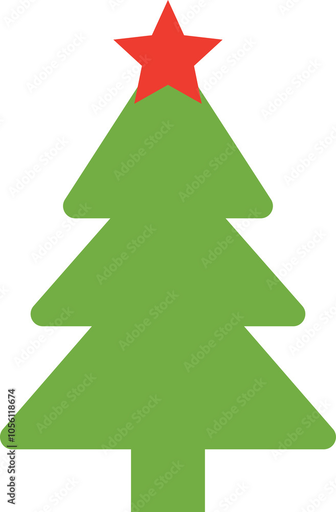 Obraz premium Christmas tree icon vector illustration. Christmas green tree illustration with star, christmas tree vector illustration, Tree vector art, christmas tree silhouette, Christmas vector icon.