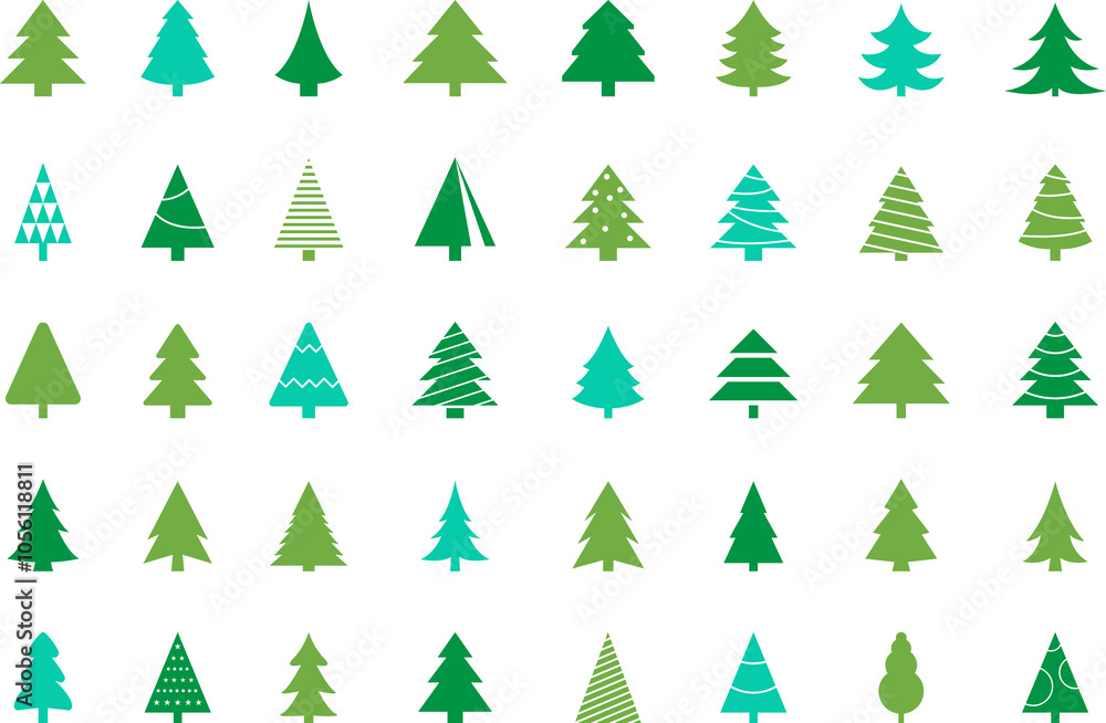 Obraz premium Christmas tree icon vector illustration. Christmas green tree illustration with star, christmas tree vector illustration, Tree vector art, christmas tree silhouette, Christmas vector icon.