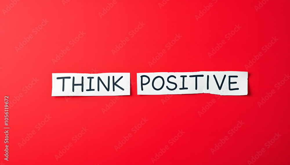 Piece of paper with THINK POSITIVE text on and red background. Lifestyle concept isolated with white highlights, png Piece of paper with THINK POSITIVE text on and red background. Lifestyle concept isolated with white highlights, png