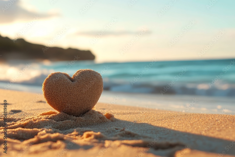 A beautifully crafted heart made of sand delicately resting on a serene beach landscape. A beautifully crafted heart made of sand delicately resting on a serene beach landscape.