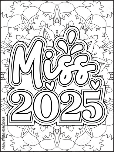 Happy New Year Quote Coloring Page for Adults. New Year Mandala Quote Coloring Page.