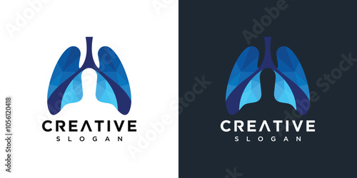 illustration logo design vector lung geometric . lung technology logo icon