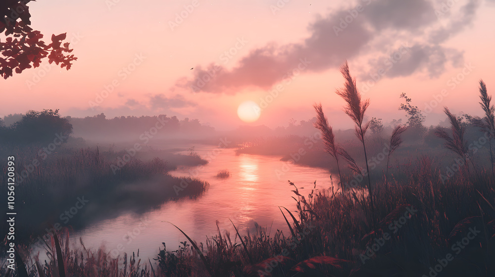 A Dreamlike Journey Through a Tranquil Landscape with Flowing Rivers and Starry Skies A Dreamlike Journey Through a Tranquil Landscape with Flowing Rivers and Starry Skies