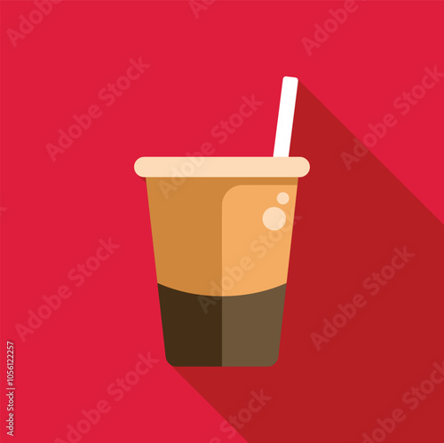 Refreshing disposable coffee cup with a straw, isolated on a vibrant red background, representing a quick caffeine fix