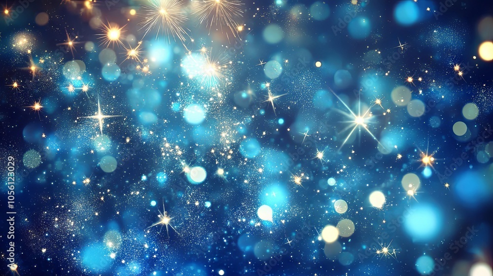Sparkling Blue Background with Golden Lights and Bokeh Sparkling Blue Background with Golden Lights and Bokeh