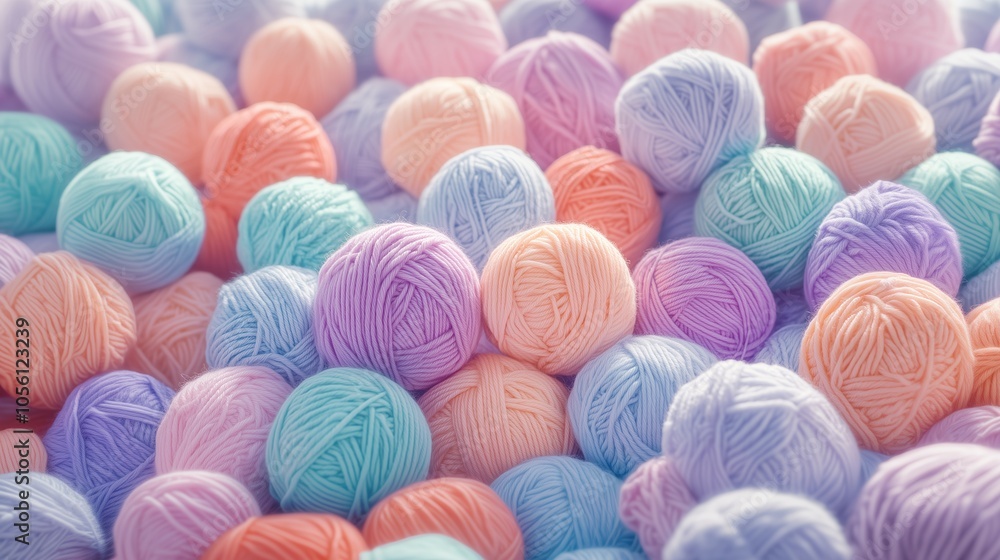 A Vibrant Assortment of Pastel Yarn Balls Scattered Beautifully on a Surface Highlighting Crafting Supplies Ideal for Creative Projects A Vibrant Assortment of Pastel Yarn Balls Scattered Beautifully on a Surface Highlighting Crafting Supplies Ideal for Creative Projects