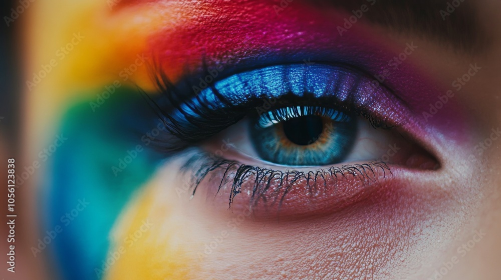 Vibrant close up of a woman s eye showcasing creative multicolored makeup celebrating lgbt pride Vibrant close up of a woman s eye showcasing creative multicolored makeup celebrating lgbt pride