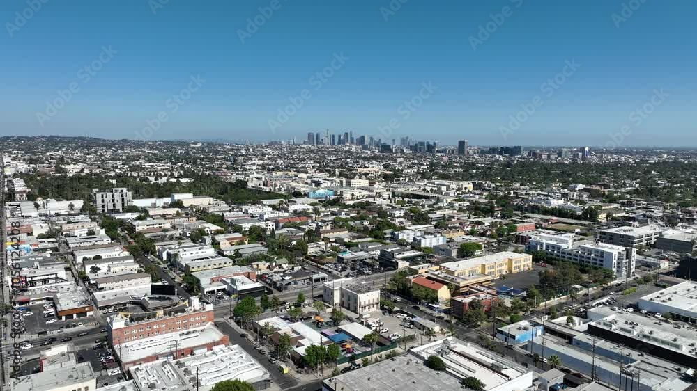 Hollywood Aerial Shot Towards Los Angeles Downtown Back Hollywood Aerial Shot Towards Los Angeles Downtown Back