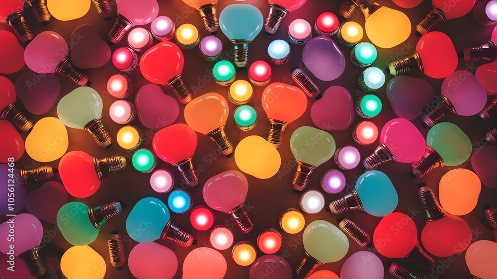 Heart-shaped pattern of colorful lightbulbs casting warm glow