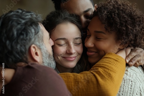 A heartwarming moment of friendship diverse individuals embracing in unity and support