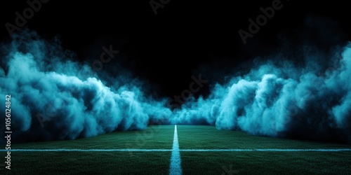 football stadium with blue smoke