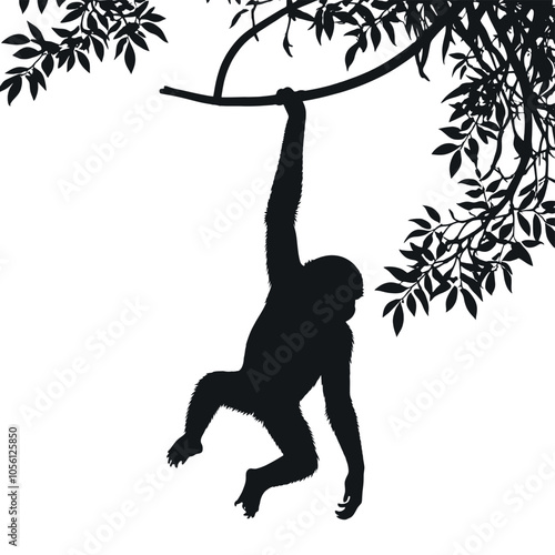 Obraz na płótnie a monkey a monkey hanging on the tree stick vector silhouette w salonie