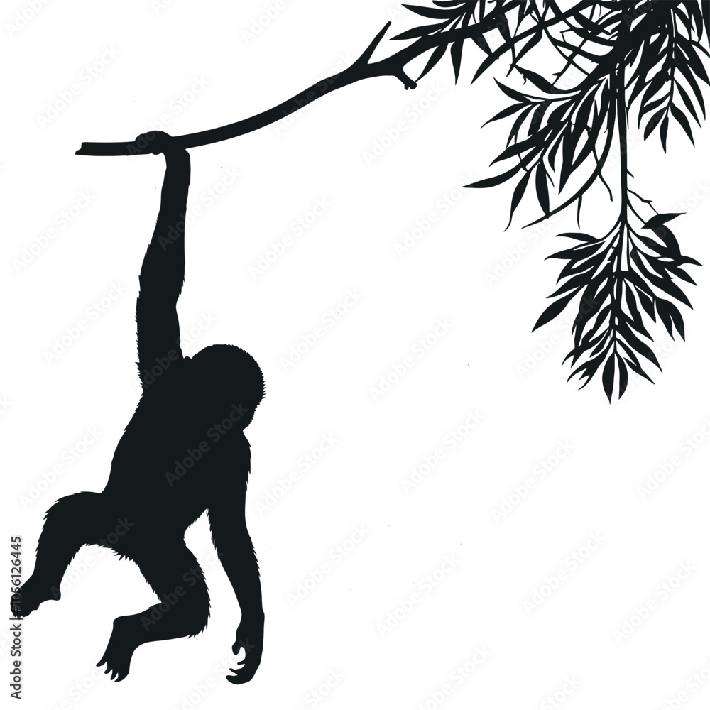 a monkey a monkey hanging on the tree stick vector silhouette