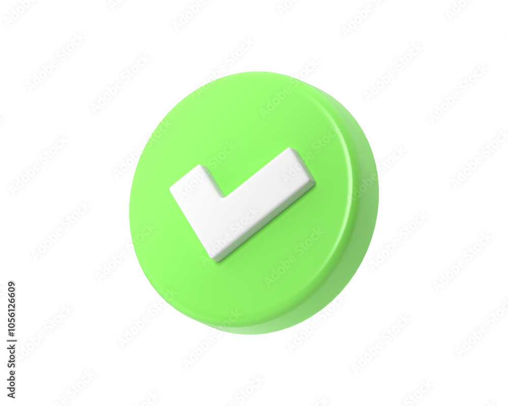 A 3D realistic green tick checkmark inside a round interface button, symbolizing confirmation or correctness. Ideal for validation, safe accounts, or confirmed transactions. A 3D realistic green tick checkmark inside a round interface button, symbolizing confirmation or correctness. Ideal for validation, safe accounts, or confirmed transactions.