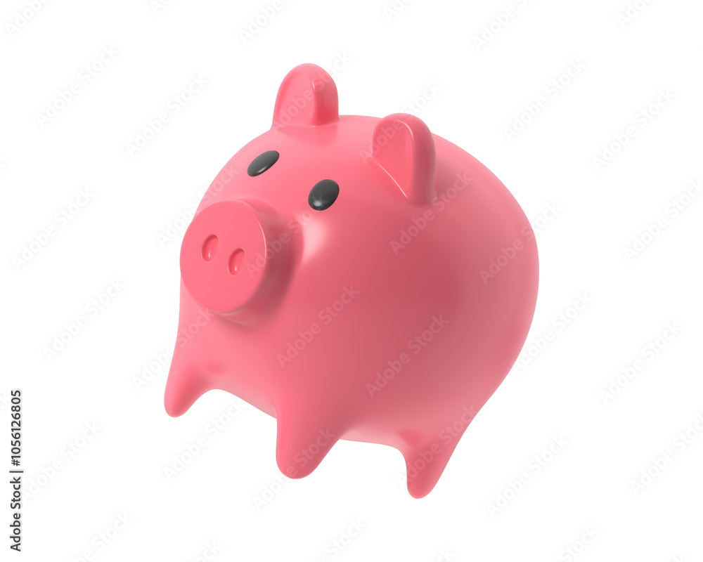 A 3d render pink piggy bank with a coin, styled in a minimalistic, cartoon-like plastic design, representing savings A 3d render pink piggy bank with a coin, styled in a minimalistic, cartoon-like plastic design, representing savings