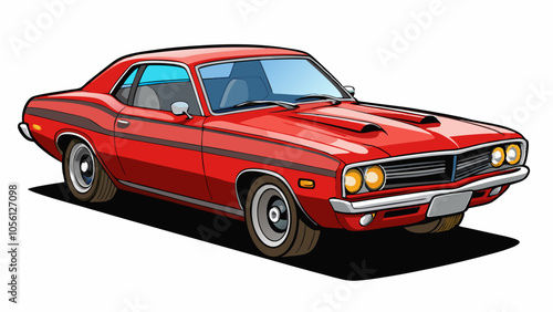 Classic Red Muscle Car Illustration: Retro American Automobile Art. Old vintage muscle car 