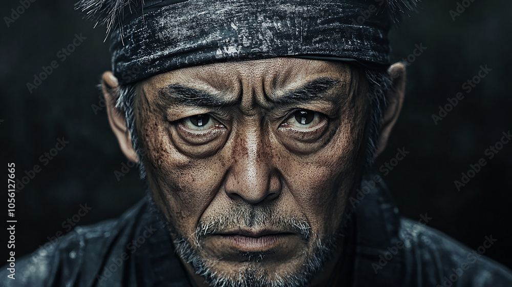 Strong-willed Japanese man with hachimaki Strong-willed Japanese man with hachimaki