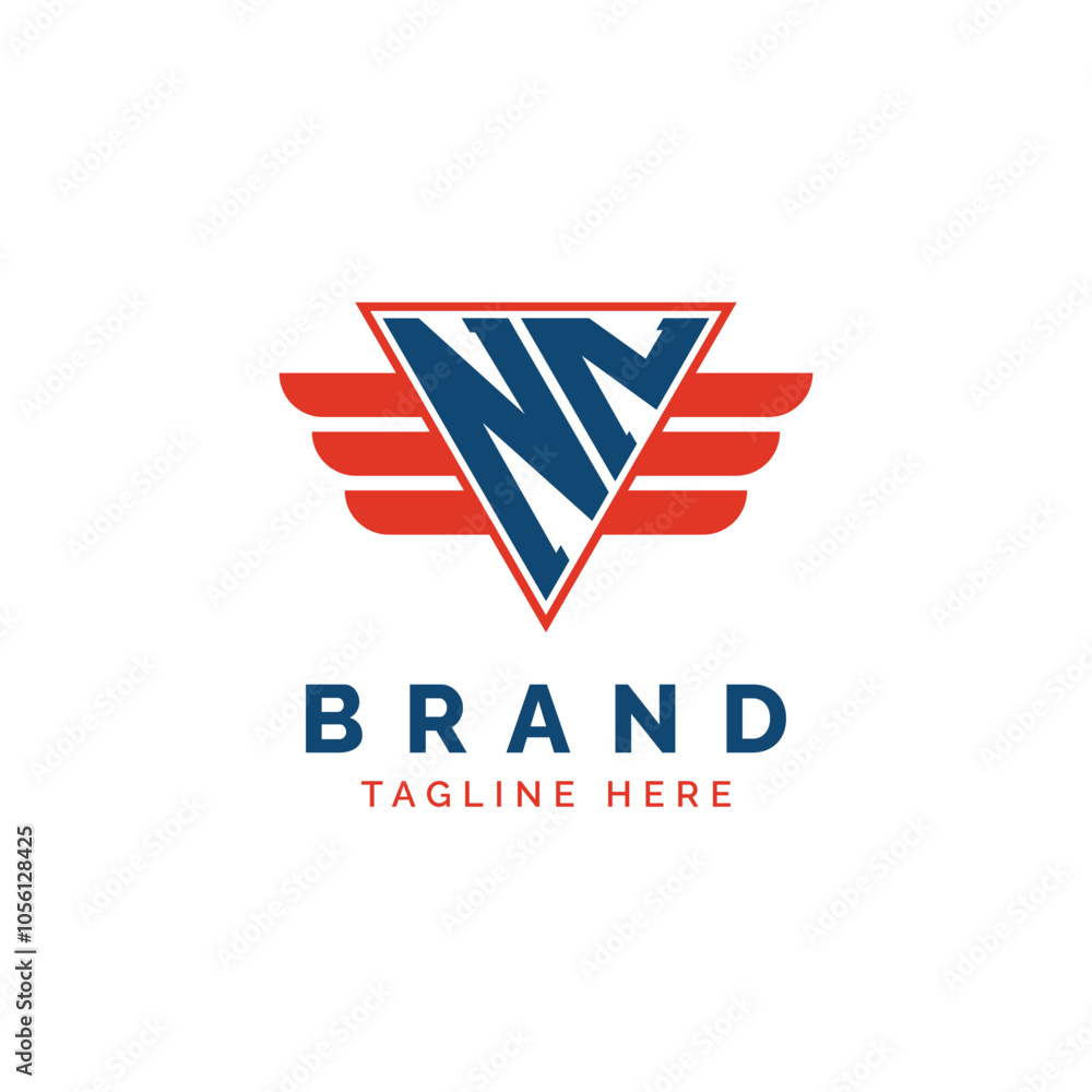 Patriotic NN Logo Initials. Letter NN Winged Logo. Red and Blue Triangle NN with Wing for Aviation, Delivery Services, Sports, Military and Security Agencies Patriotic NN Logo Initials. Letter NN Winged Logo. Red and Blue Triangle NN with Wing for Aviation, Delivery Services, Sports, Military and Security Agencies