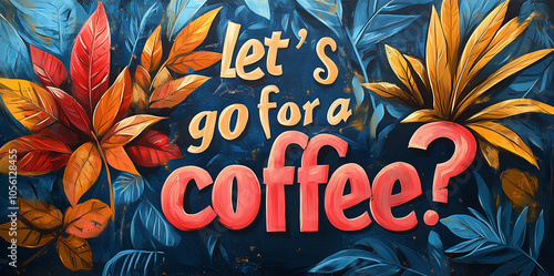 A art graffiti style picture with a cup of coffee and text 