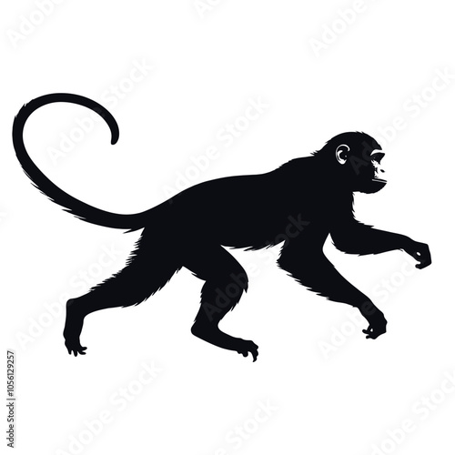 a monkey running vector silhouette, fill with black color, isolated white background