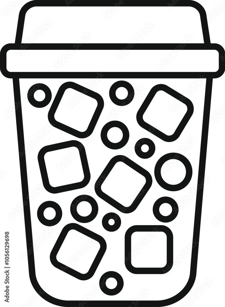 Refreshing iced beverage in a disposable plastic cup with ice cubes and lid Refreshing iced beverage in a disposable plastic cup with ice cubes and lid