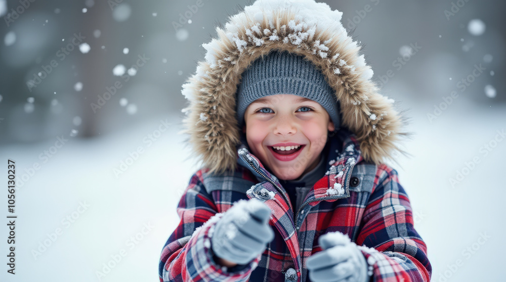 Joyful Winter Fun: Kid Playing in Snow - Adorable Children Enjoying Snowy Adventure in Cozy Winter Clothes Joyful Winter Fun: Kid Playing in Snow - Adorable Children Enjoying Snowy Adventure in Cozy Winter Clothes