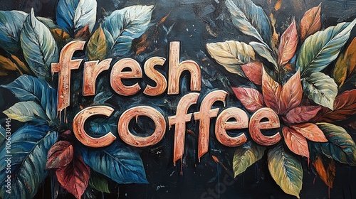 A art graffiti style picture with a cup of coffee and text 