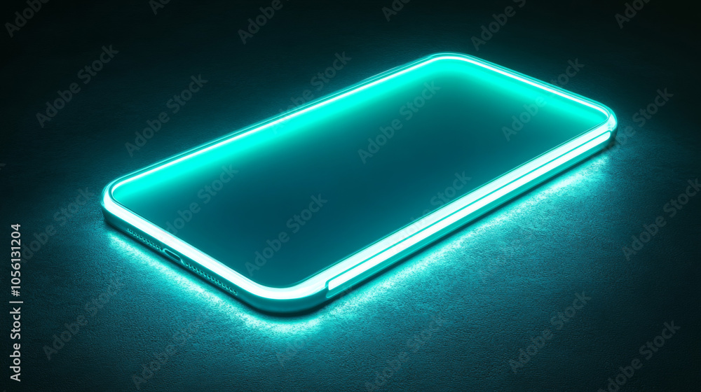 Futuristic glowing smartphone in neon light Futuristic glowing smartphone in neon light