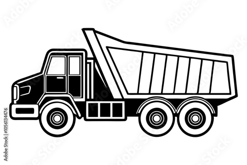 Minimalist Dump Truck Line Art Vector Illustration – Simple Construction Vehicle Drawing