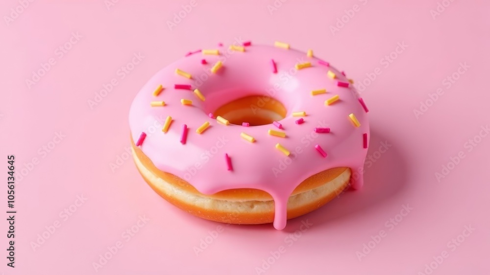 pink donut lies on a pink background pink donut lies on a pink background