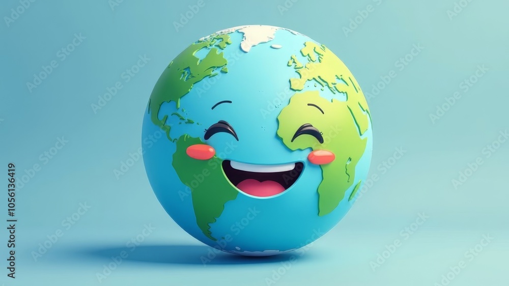 Obraz premium illustration of smiling planet on light blue background