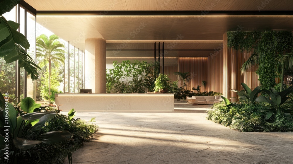 Modern Lobby with Tropical Plants Modern Lobby with Tropical Plants