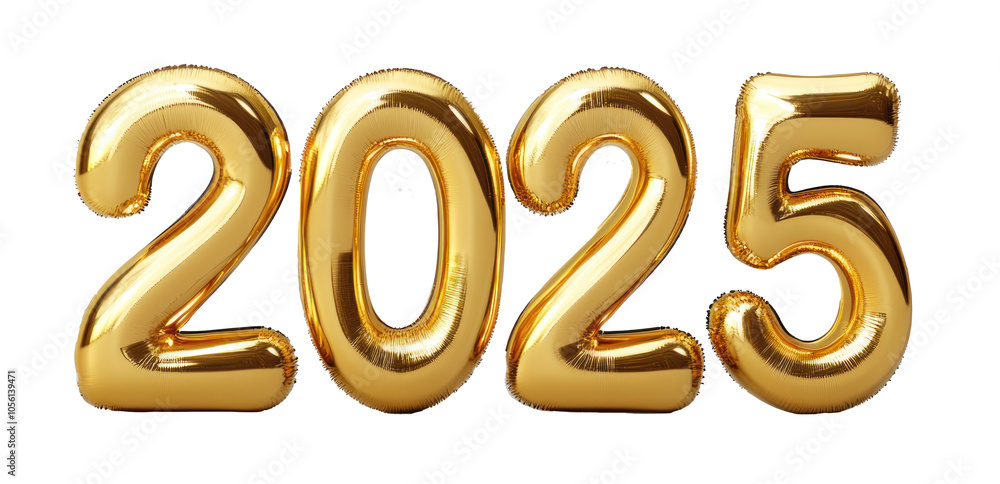 Celebratory gold balloons forming the year 2025 for New Year\'s festivities Celebratory gold balloons forming the year 2025 for New Year\'s festivities