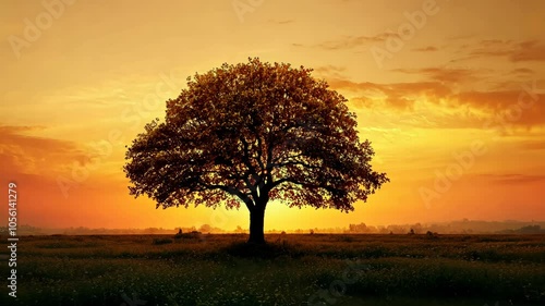 Wallpaper Mural A lone tree stands tall against the golden glow of a setting sun Torontodigital.ca