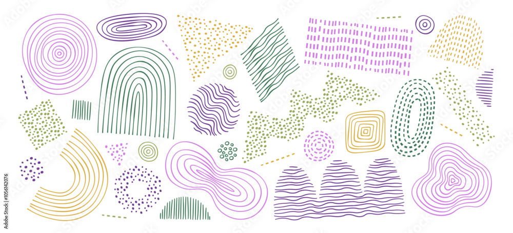 Abstract hand drawn bizarre shape doodle elements in lines and dots style sketch isolated set Abstract hand drawn bizarre shape doodle elements in lines and dots style sketch isolated set