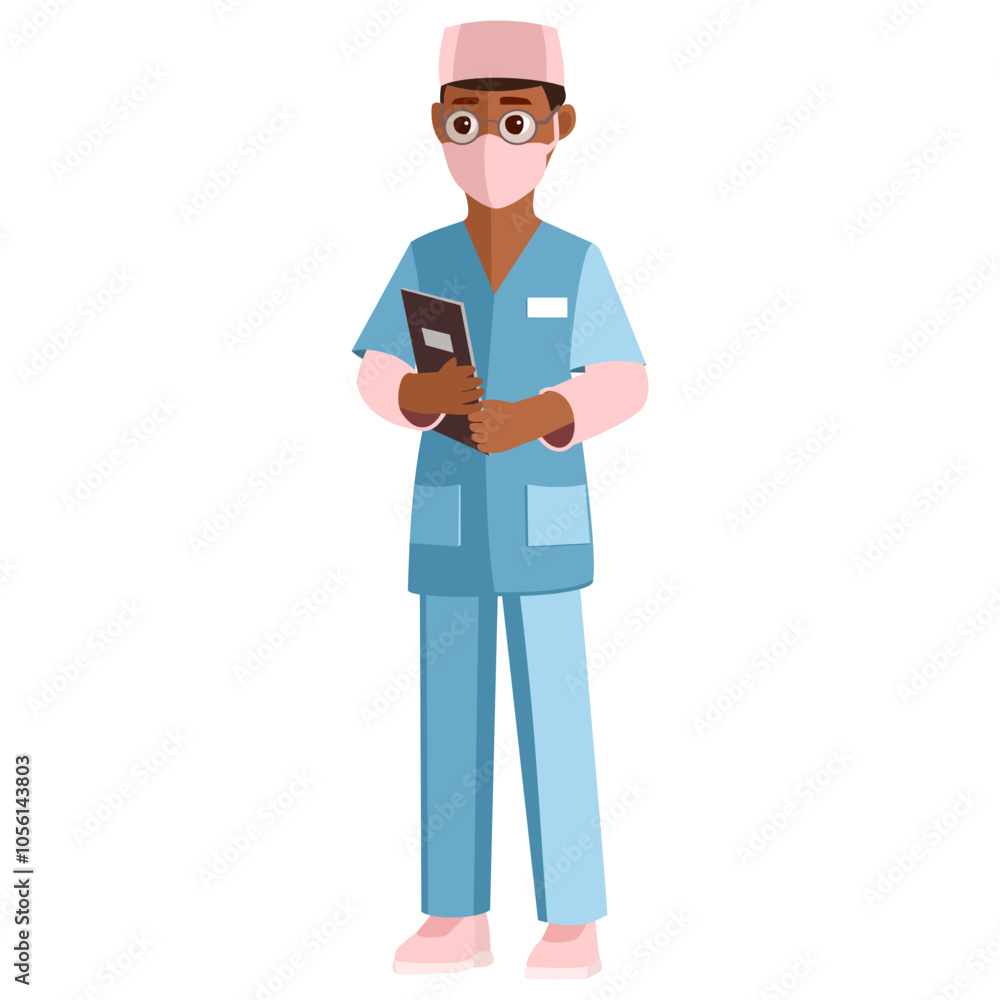 Doctor male with files. Vector illustration in a flat style Doctor male with files. Vector illustration in a flat style