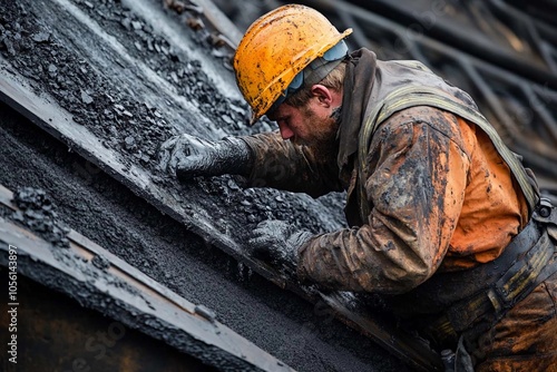 A dedicated worker repairs machinery in a coal mine during the early morning hours. Generative AI