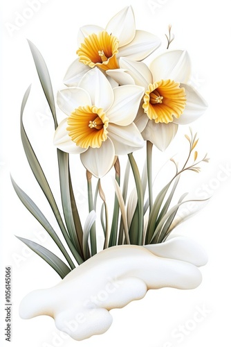 Elegant Bouquet of White and Orange Daffodils with Crisp Green Leaves