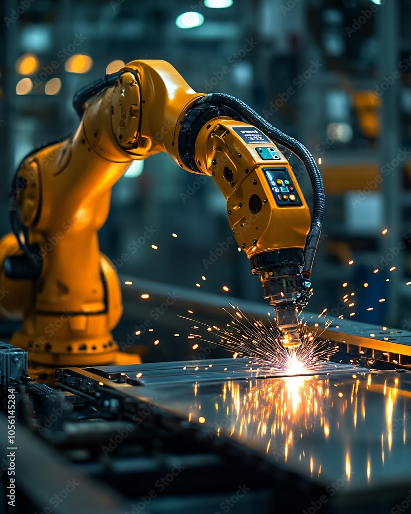 Automated robotic welding machine in the industry factory Automated robotic welding machine in the industry factory